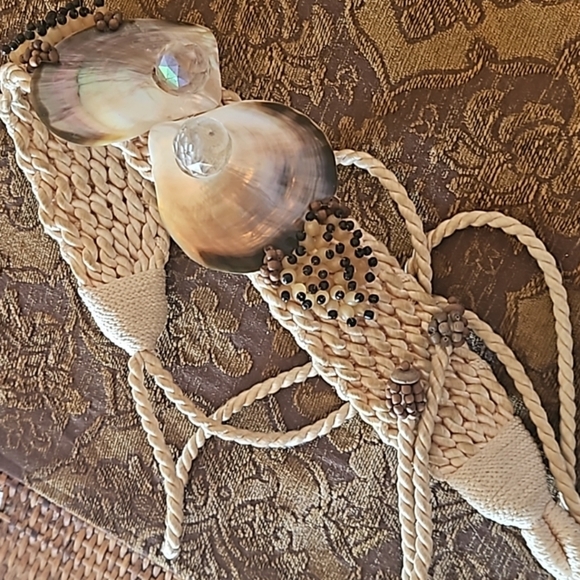 NOS 90s Shell Crystal Braided Sash Belt Embellished Braided Rope Belt New Vtg - Picture 1 of 14